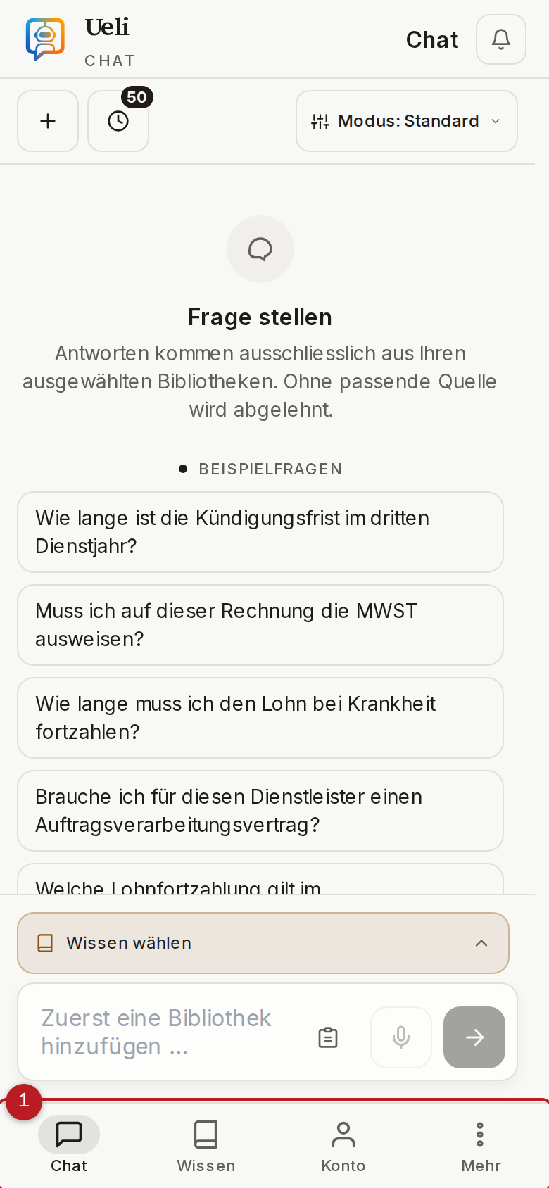 Mobile Ansicht mit Tab-Leiste am unteren Rand