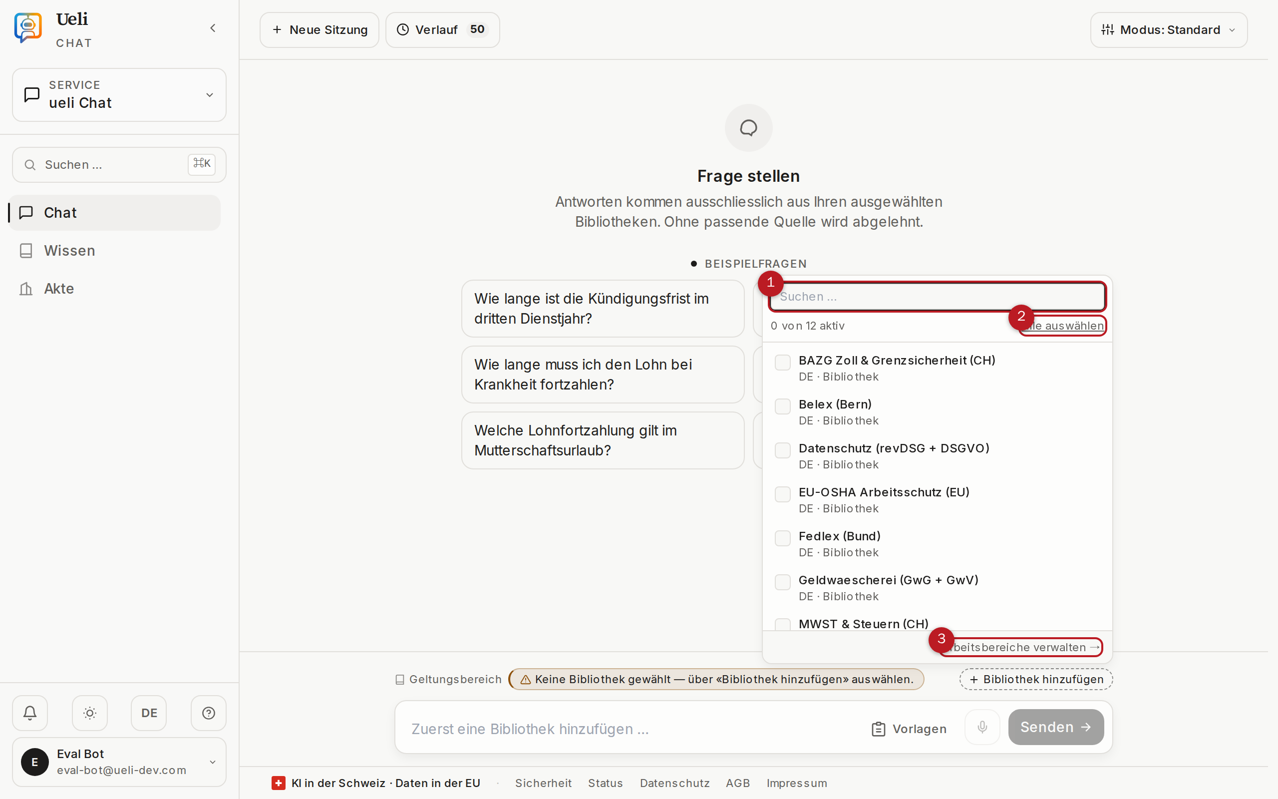 Dialog Arbeitsbereiche zur Auswahl des Geltungsbereichs