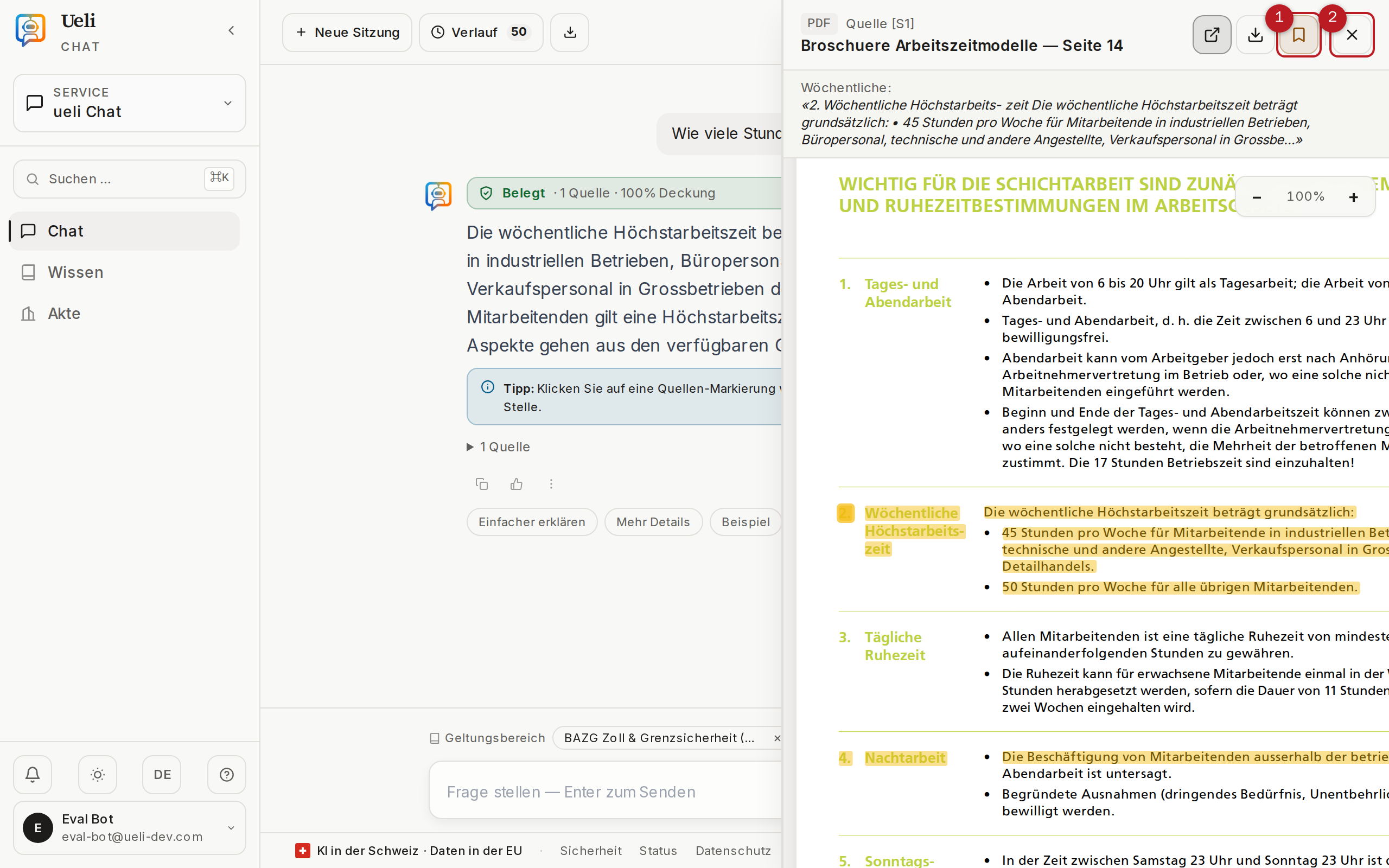 Quellen-Viewer mit markierter Fundstelle im Originaldokument