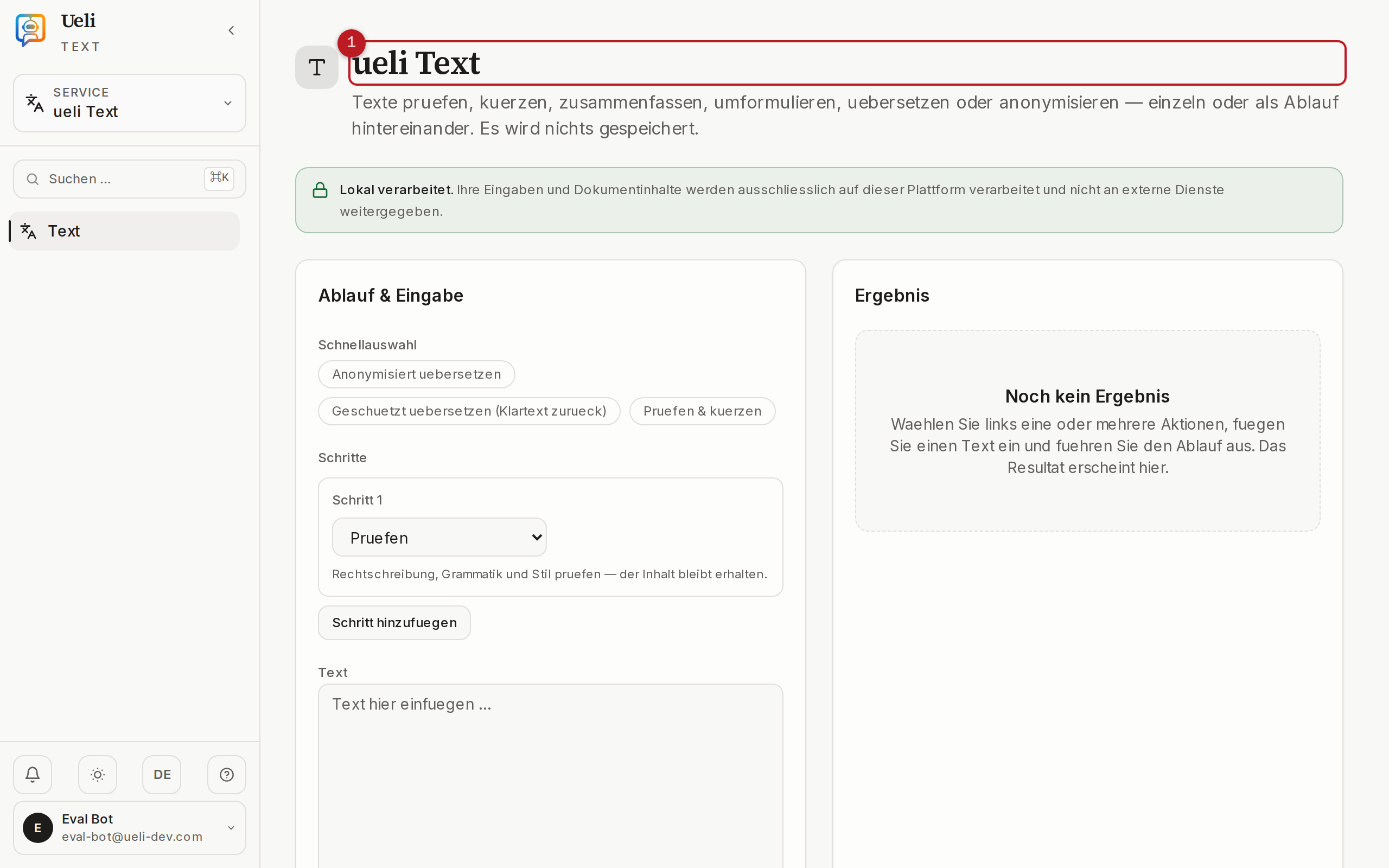 Startseite des Moduls Ueli Text